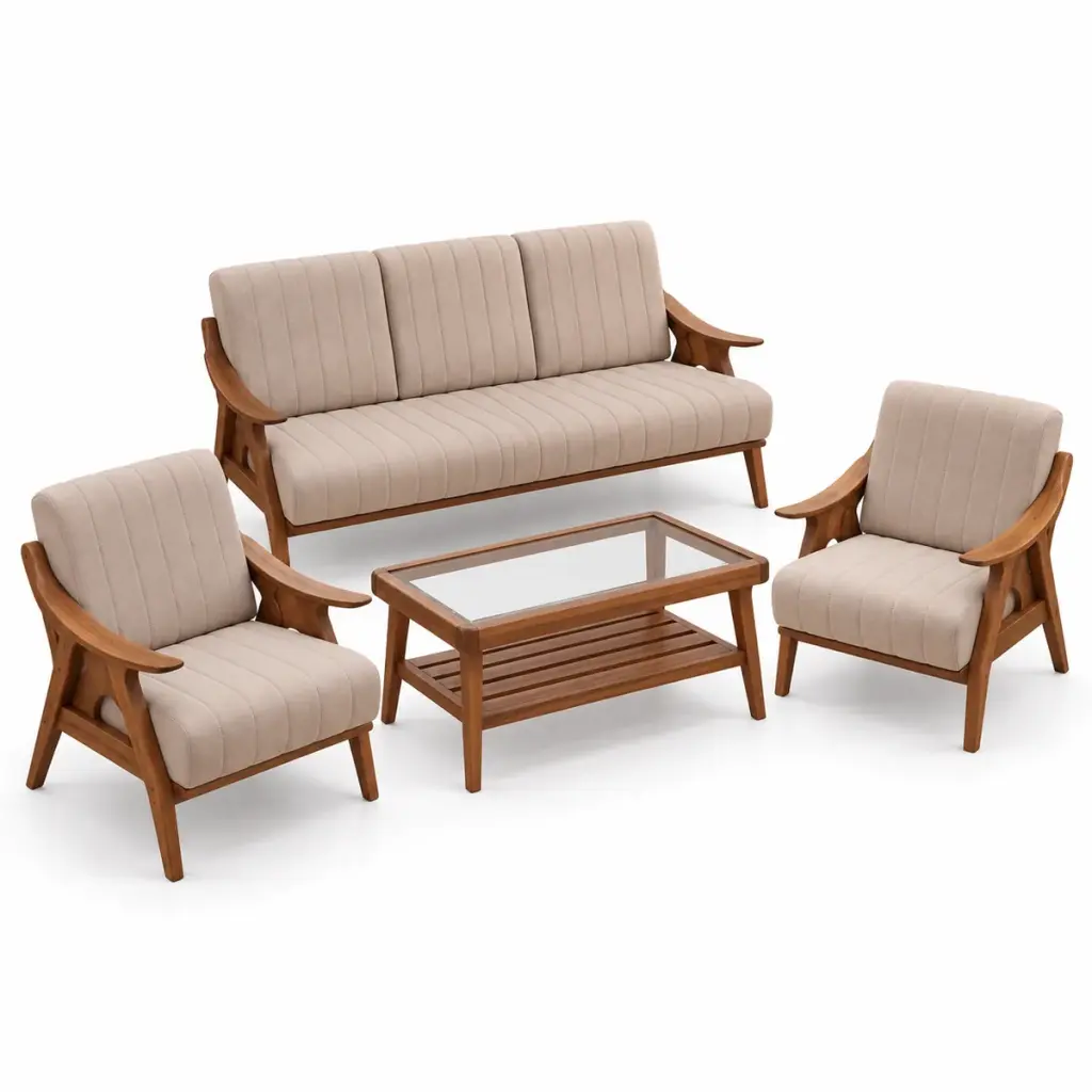 Mid-Century Taupe Sofa Set — photo 2