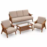 Mid-Century Taupe Sofa Set – solid teak, Teakwood Factory