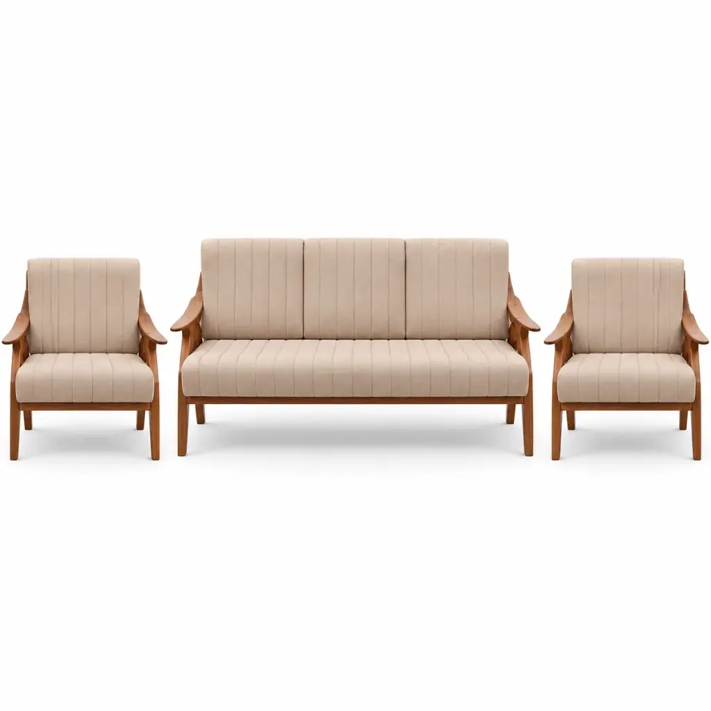 Mid-Century Taupe Sofa Set — photo 1