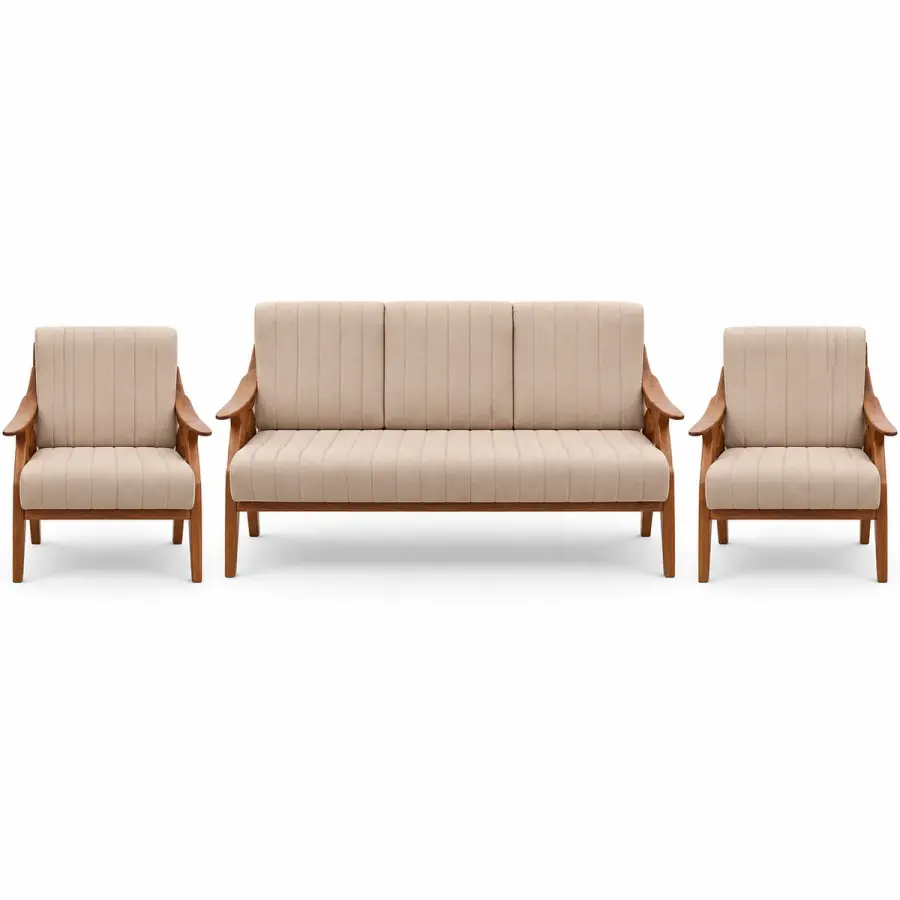 Mid-Century Taupe Sofa Set