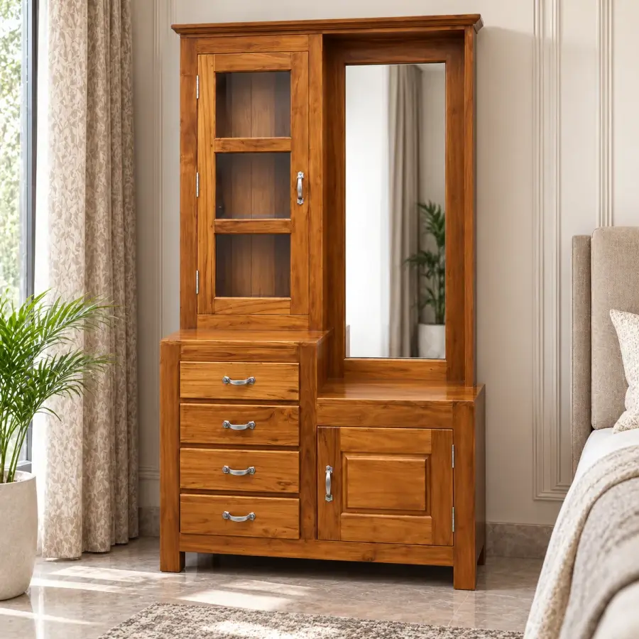 Mirror & Drawer Almirah – solid teak, Teakwood Factory