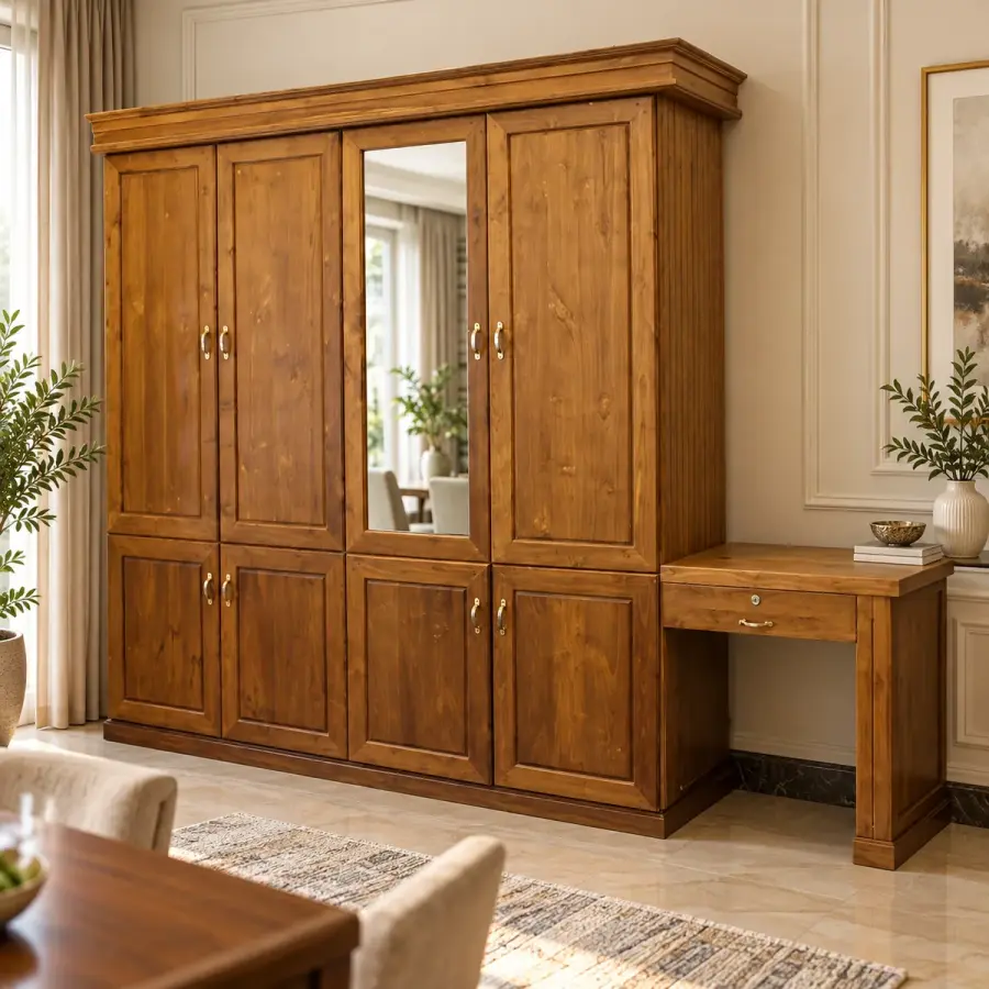 Mirror Hutch with Desk – solid teak, Teakwood Factory