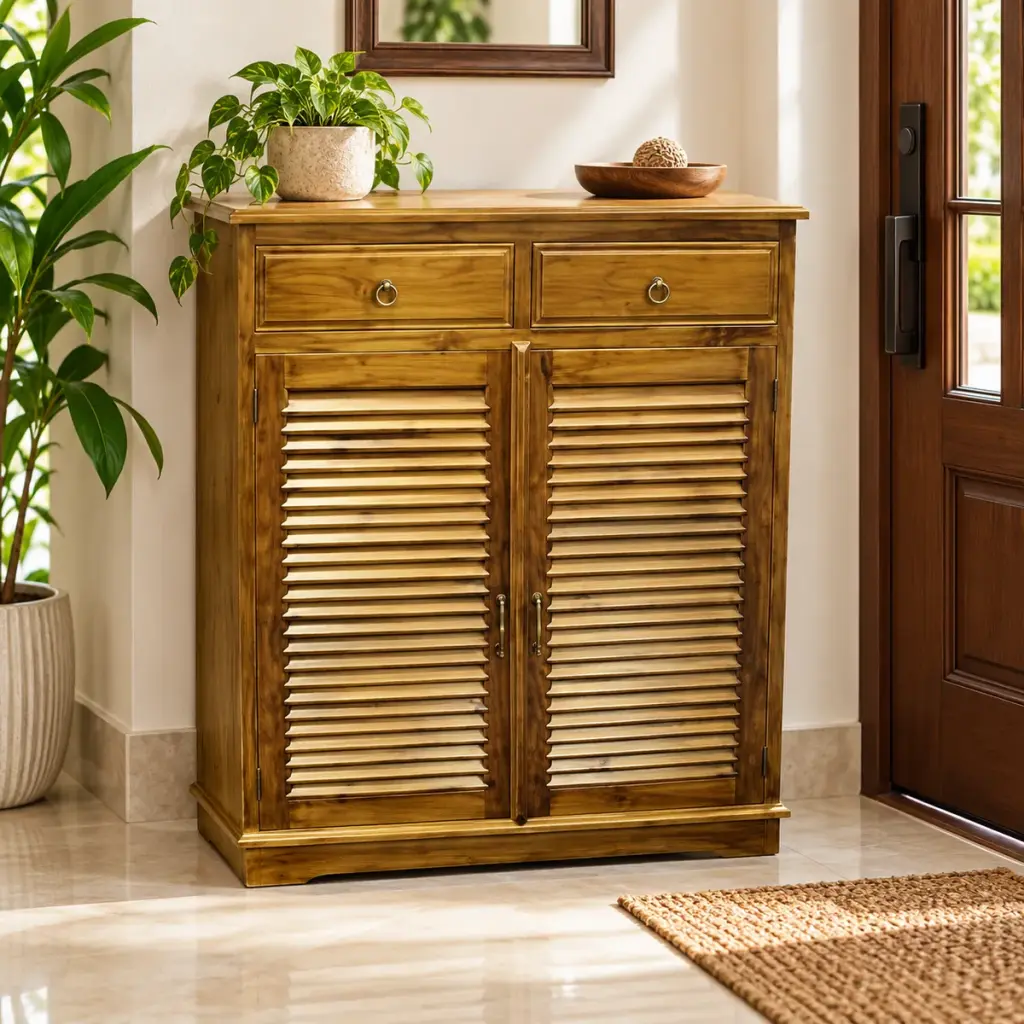 Natural Louvred Shoe Chest — photo 3
