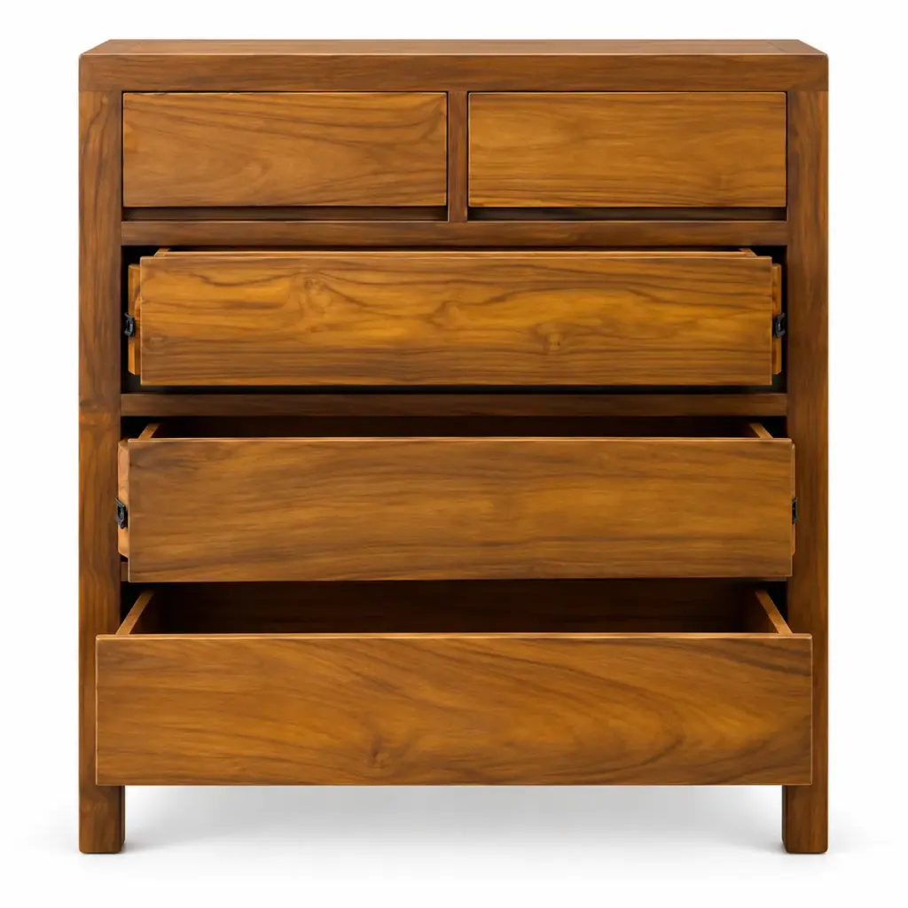 Natural Teak Five-Drawer Chest — photo 1