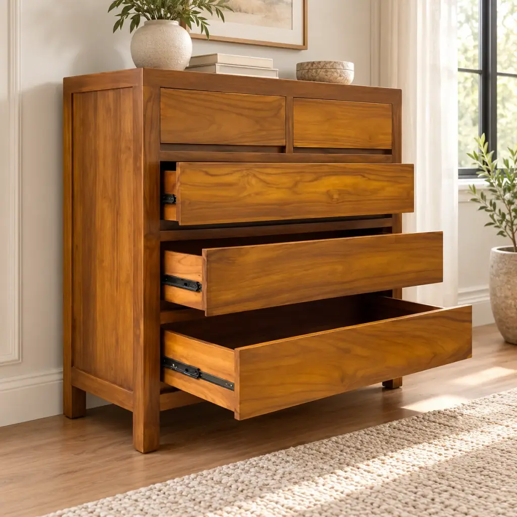 Natural Teak Five-Drawer Chest — photo 3