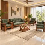 Olive Green Sofa Set – solid teak, Teakwood Factory