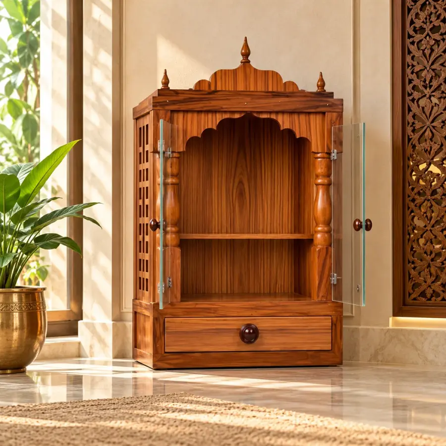 Om Back-Panel Arch Mandir – solid teak, Teakwood Factory