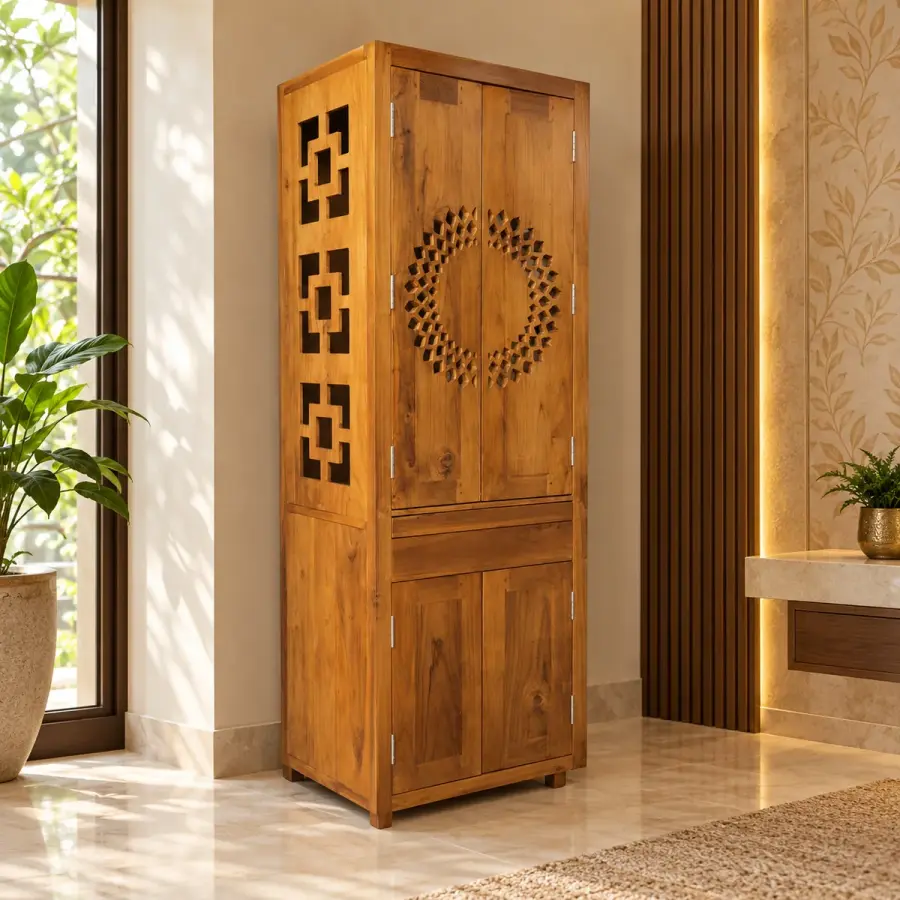 Om Jaali Tall Mandir – solid teak, Teakwood Factory