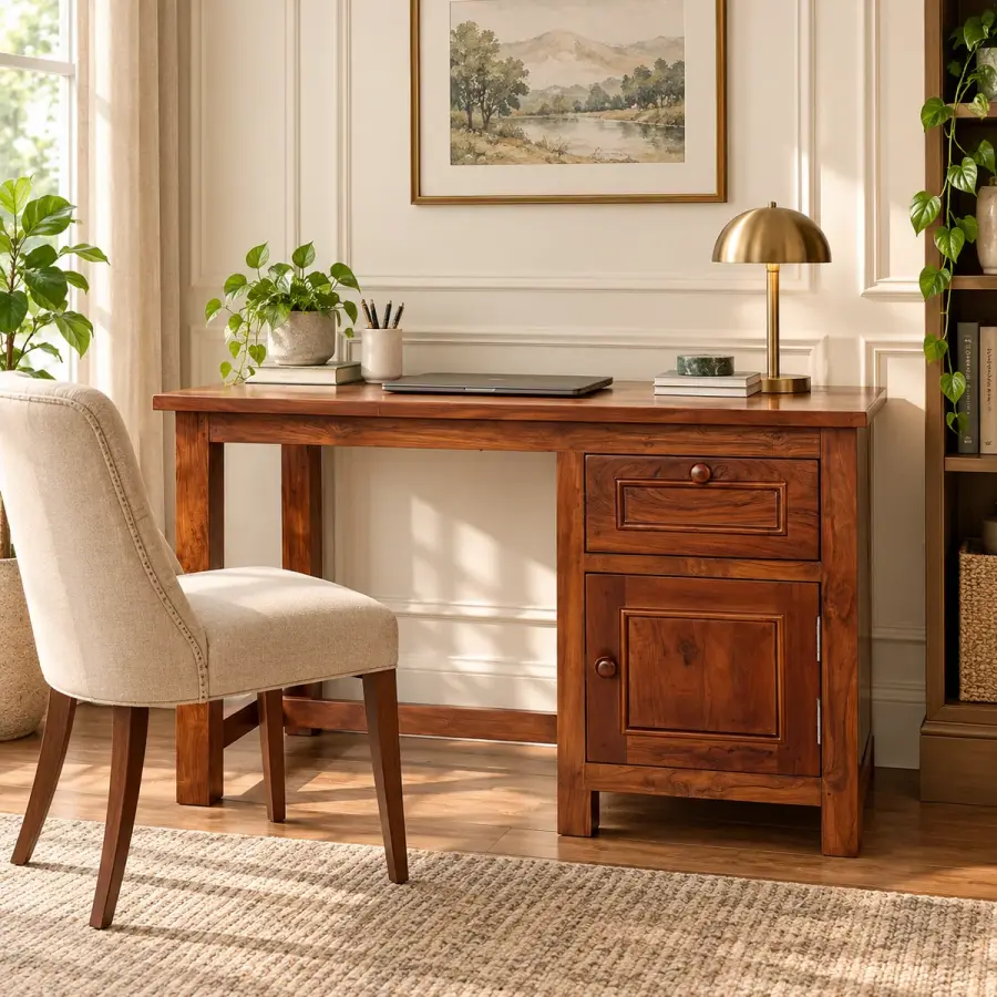Panel Pedestal Study Desk – solid teak, Teakwood Factory
