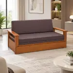 Plum Cushion Sofa Bed – solid teak, Teakwood Factory