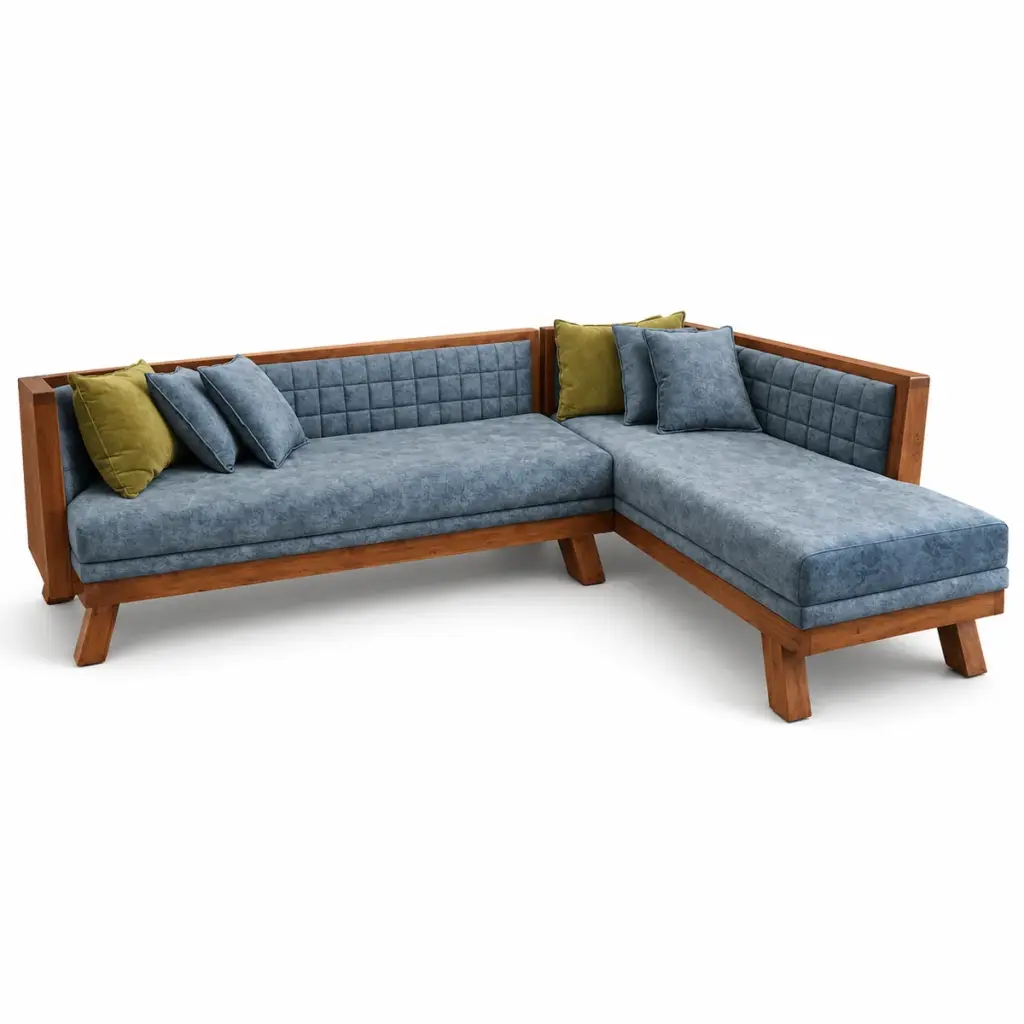 Quilted Denim Chaise Sofa — photo 2