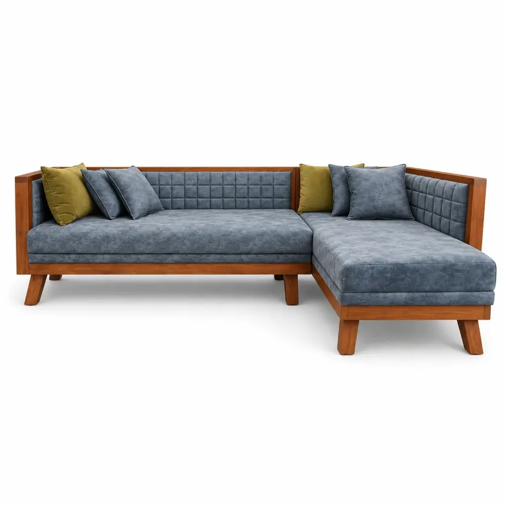 Quilted Denim Chaise Sofa — photo 1