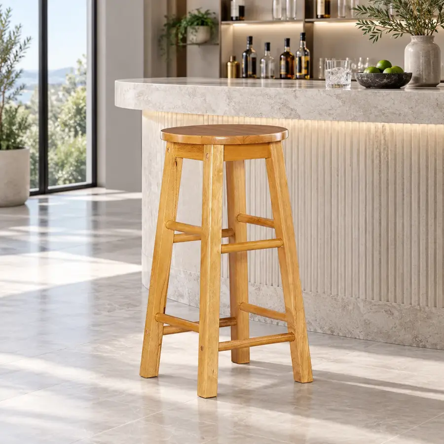 Round Teak Bar Stool – solid teak, Teakwood Factory