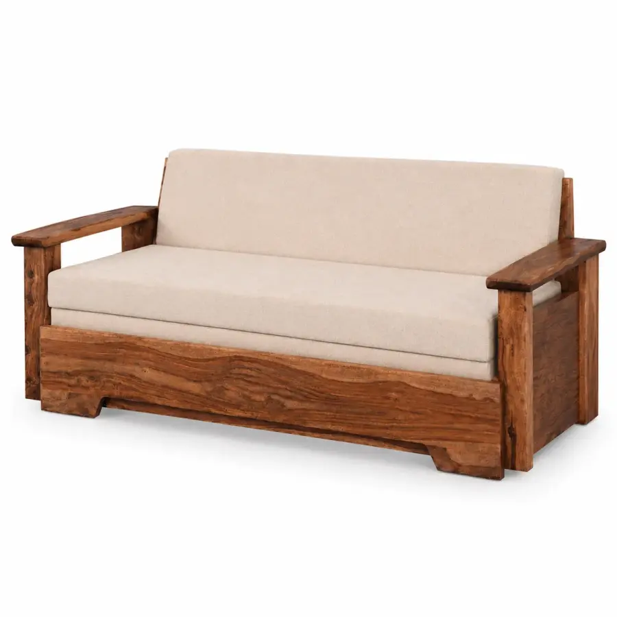 Rustic Beige Sofa Bed – solid teak, Teakwood Factory