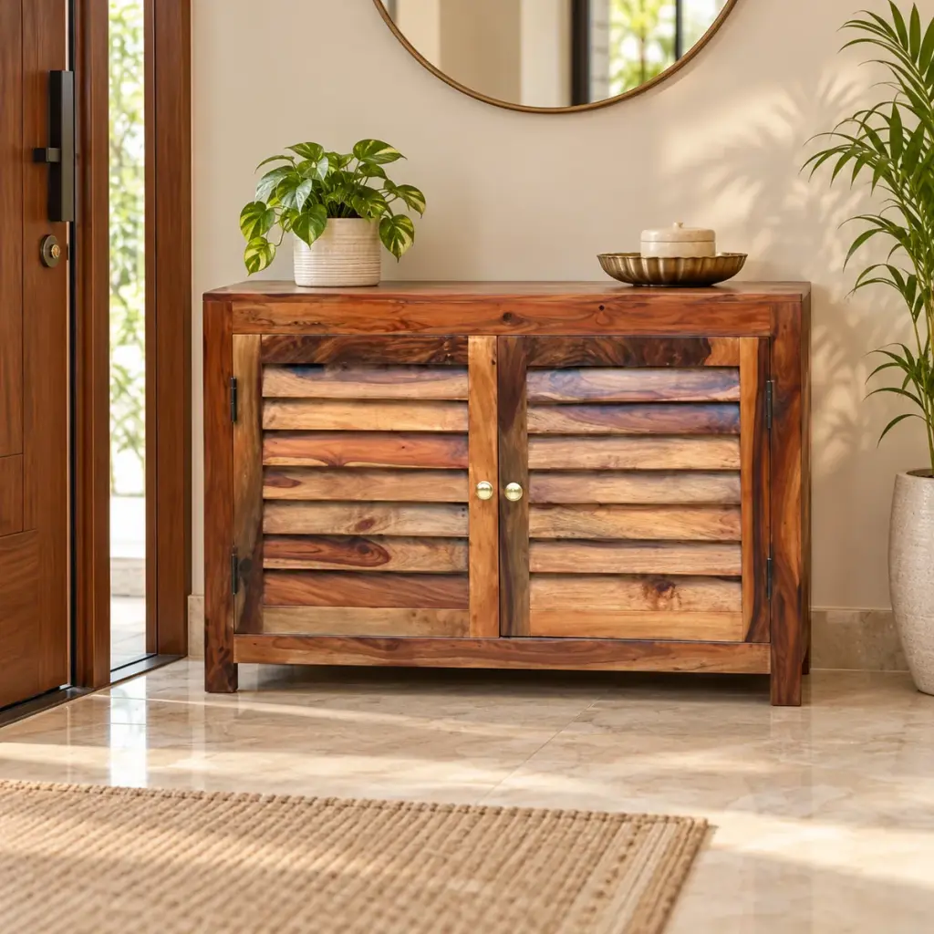 Rustic Louvred Shoe Cabinet — photo 3