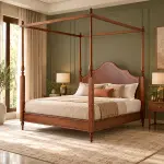 Scalloped Headboard Canopy Bed – solid teak, Teakwood Factory