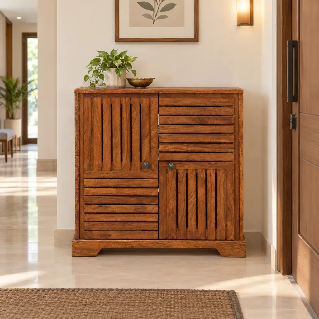 Slatted Patchwork Shoe Cabinet — photo 3