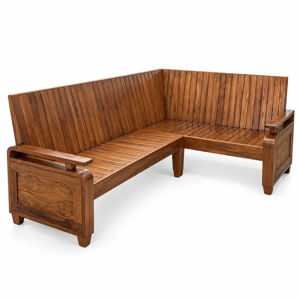 Slatted Teak Corner Bench Sofa — photo 2