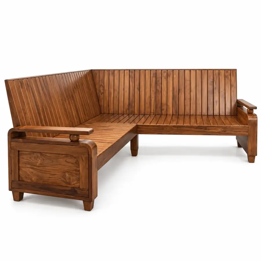 Slatted Teak Corner Bench Sofa