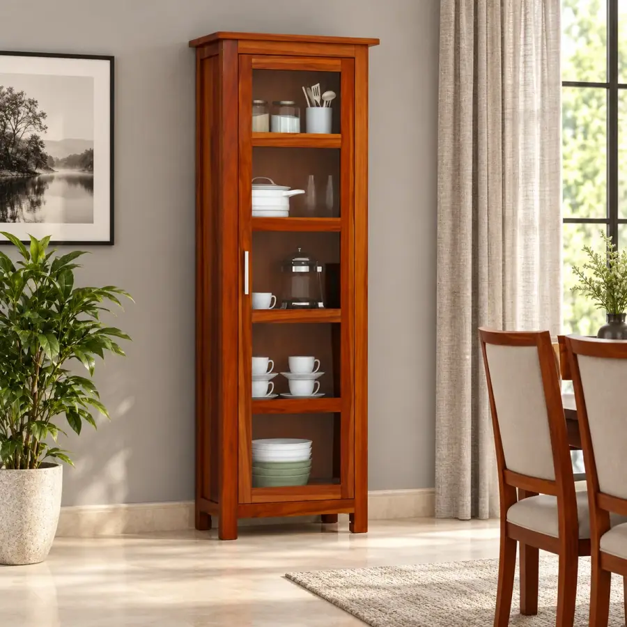 Slim Single-Door Crockery Unit – solid teak, Teakwood Factory
