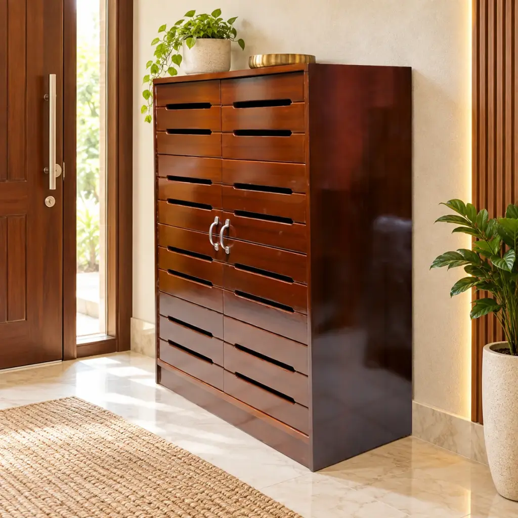Slotted-Panel Tall Shoe Cabinet — photo 3
