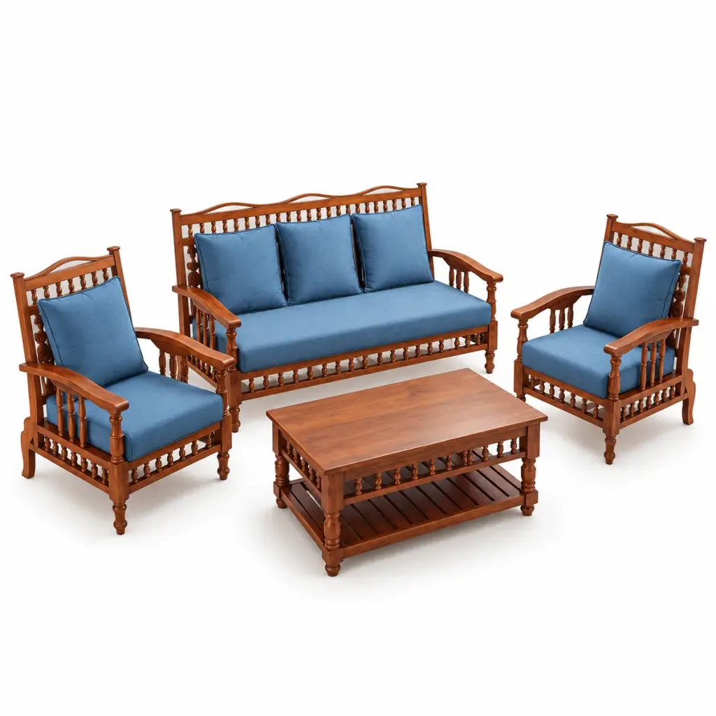 Spindle-Back Blue Sofa Set — photo 2