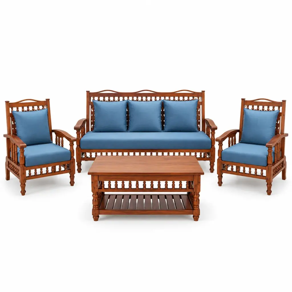 Spindle-Back Blue Sofa Set — photo 1