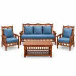 Spindle-Back Blue Sofa Set – solid teak, Teakwood Factory