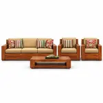 Striped-Cushion Box Sofa Set – solid teak, Teakwood Factory
