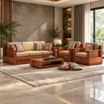 Striped-Cushion Box Sofa Set – solid teak, Teakwood Factory
