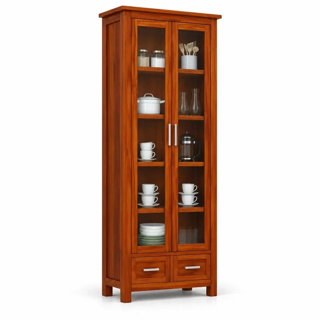 Tall Glass Cabinet with Drawers — photo 2