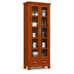 Tall Glass Cabinet with Drawers – solid teak, Teakwood Factory