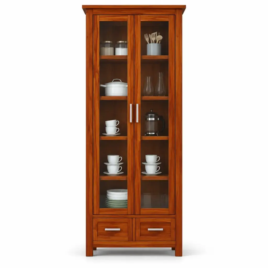 Tall Glass Cabinet with Drawers — photo 1
