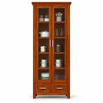 Tall Glass Cabinet with Drawers – solid teak, Teakwood Factory