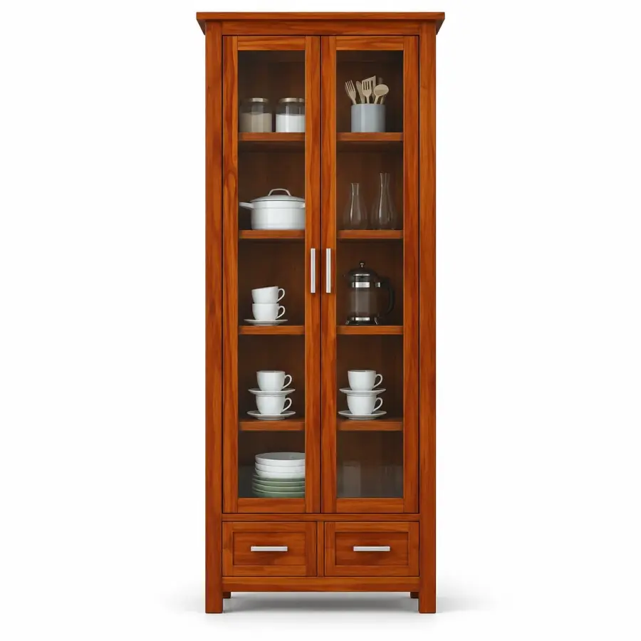 Tall Glass Cabinet with Drawers