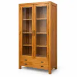 Tall Two-Door Glass Cabinet – solid teak, Teakwood Factory