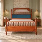 Teal Panel Spindle Bed – solid teak, Teakwood Factory