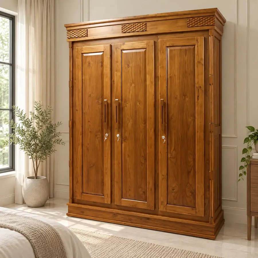 Three-Door Panel Almirah – solid teak, Teakwood Factory