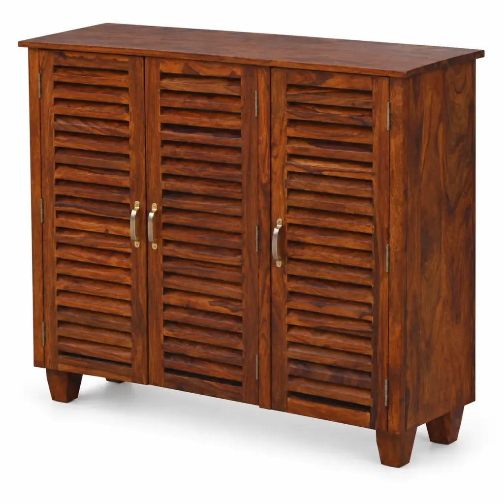 Three-Door Tall Louvred Shoe Cabinet — photo 2