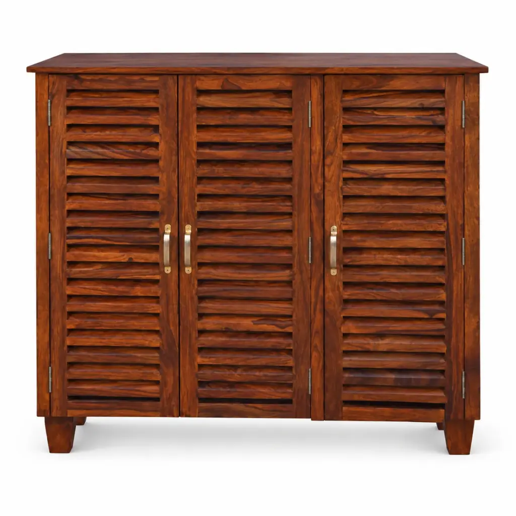 Three-Door Tall Louvred Shoe Cabinet — photo 1