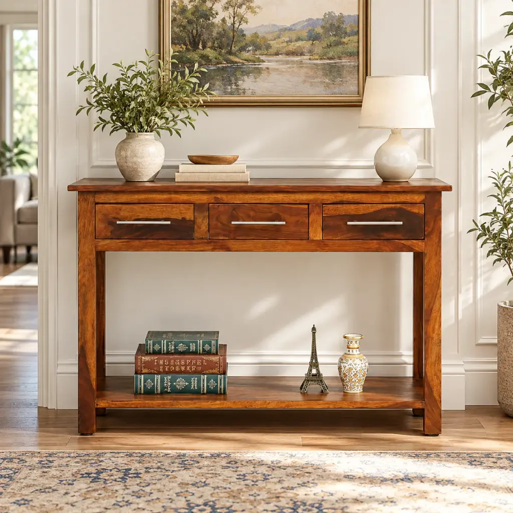 Three-Drawer Console with Shelf — photo 3