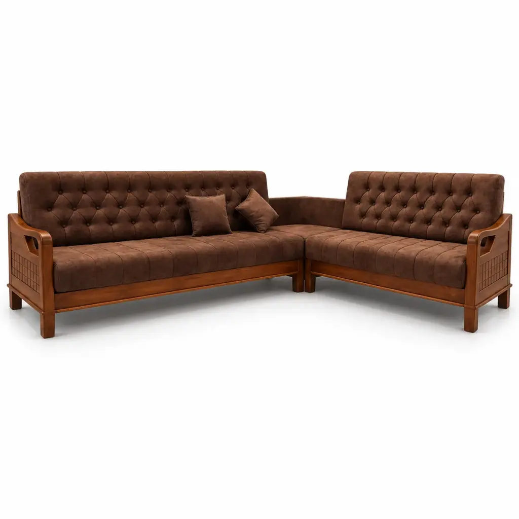 Tufted Brown Corner Sofa — photo 1