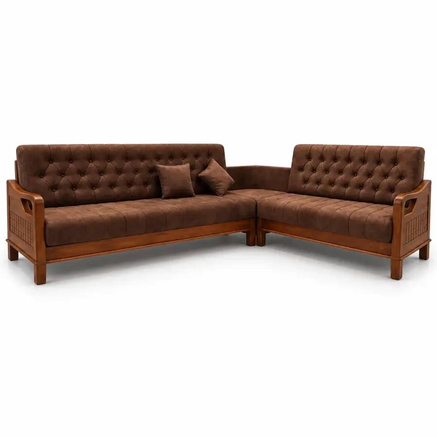 Tufted Brown Corner Sofa