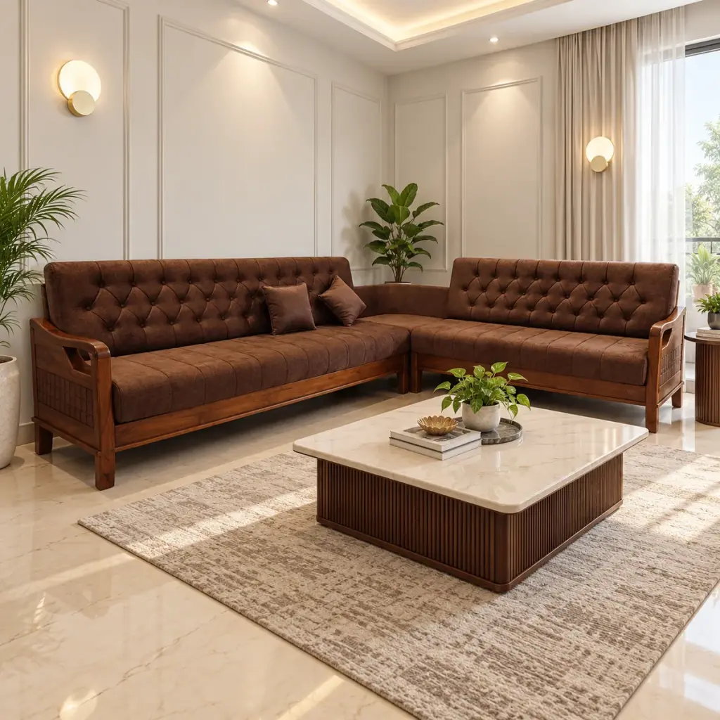 Tufted Brown Corner Sofa — photo 3