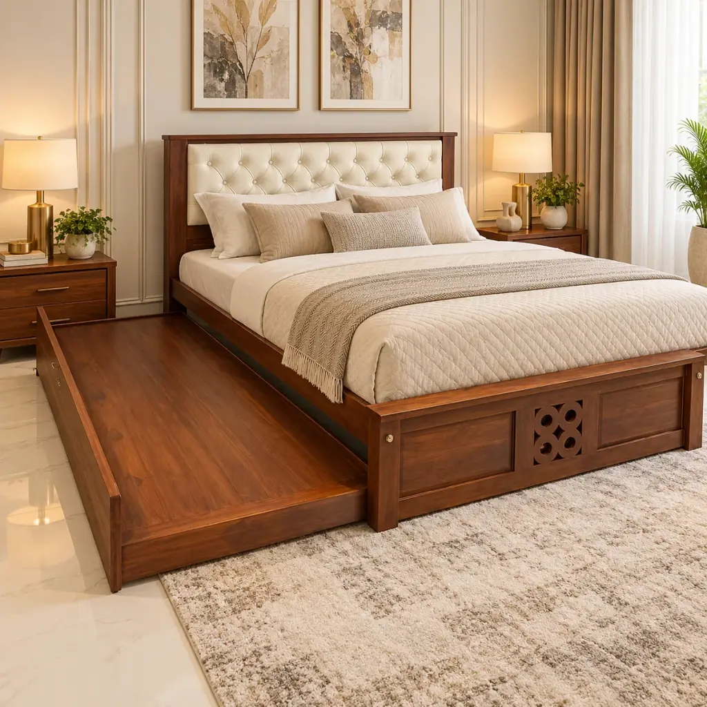 Tufted Headboard Trundle Bed — photo 3