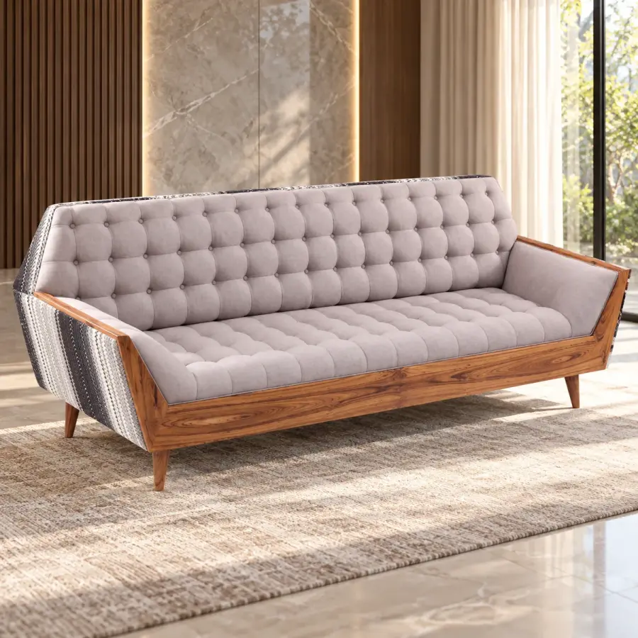 Tufted Lilac Sofa – solid teak, Teakwood Factory