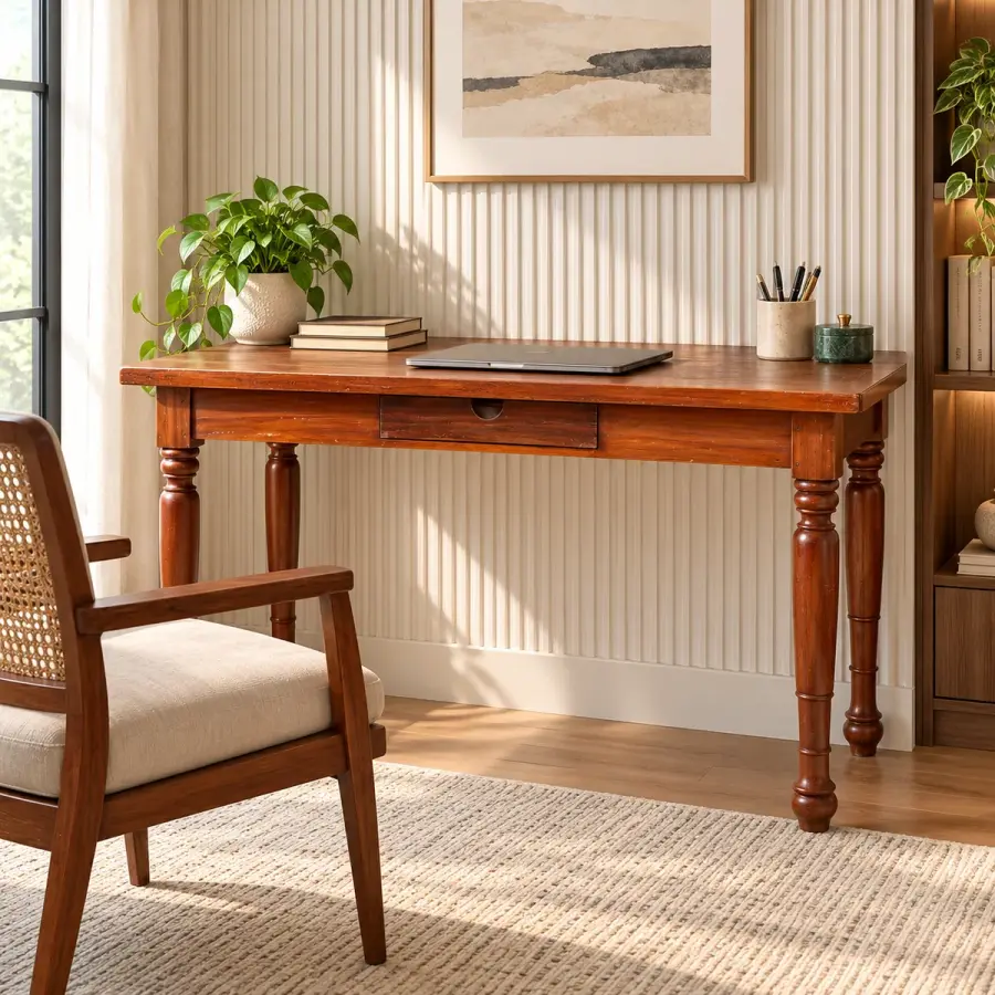 Turned-Leg Writing Table – solid teak, Teakwood Factory