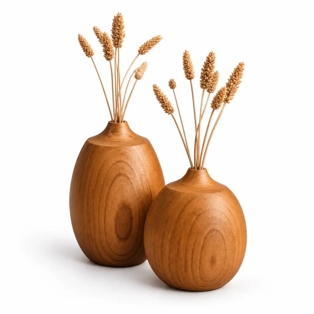 Turned Teak Vase Pair — photo 2