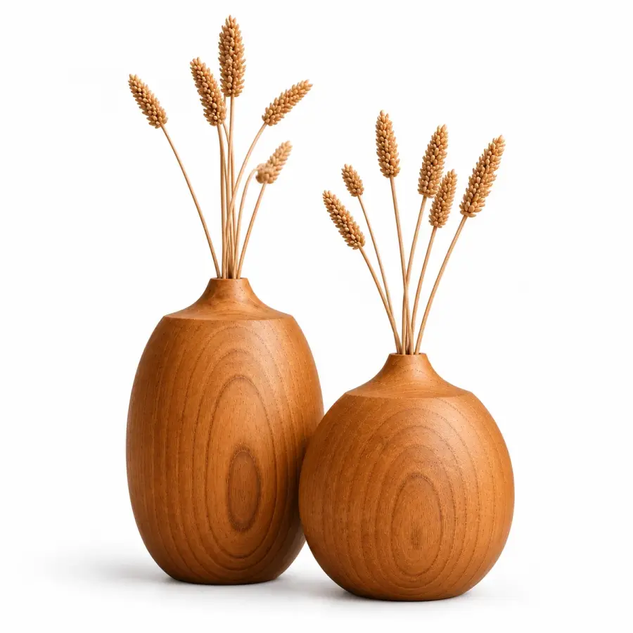 Turned Teak Vase Pair