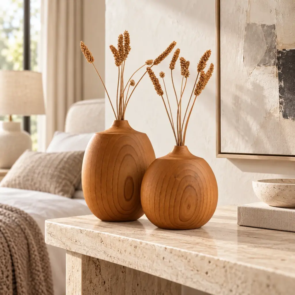 Turned Teak Vase Pair — photo 3